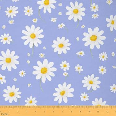 Imagem de Lindo tecido margarida por jarda, tecido de estofamento floral estilo rústico, flores chiques gastas pano decorativo para móveis estofados de sofá, artesanato lilás e suprimentos de costura faça você