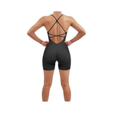 Imagem de Macacão Feminino De Verão Em Nylon Canelado Liso Para Yoga, Esportes E