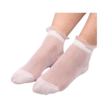 Imagem de Meias Femininas Sexy De Malha De Seda Transparente Com Renda E Babados