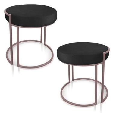 Imagem de Kit 02 Puffs Love Suede Preto Base Industrial Rose - D'Rossi - DMOV