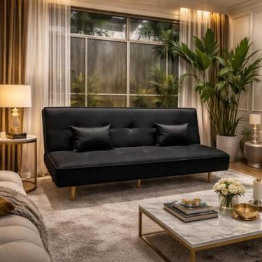 Imagem de Sofá Cama Silver 3 Lugares Reclinável Casal Corano Preto Fosco - Star 