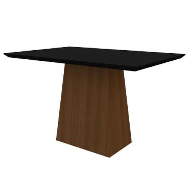 Imagem de Mesa de Jantar Retangular Tampo com Vidro Ester 160 cm Preto Base Imbu