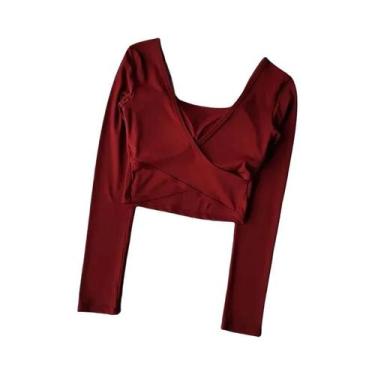 Imagem de Top De Yoga Feminino De Manga Longa Com Costas Cruzadas, Confortável P