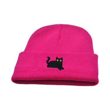 Imagem de Gorro De Malha Com Estampa De Gato Preto Para Homens E Mulheres, Quent