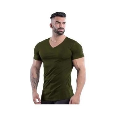 Imagem de Camiseta Masculina Slim Fit De Algodão Com Decote Em V Para Academia, 