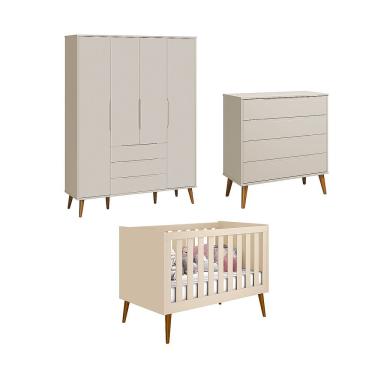 Imagem de Jogo De Quarto Retro Elfe Gaveteira Areia Fosco - Moveisaqui