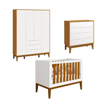 Imagem de Jogo De Quarto Classic Elfe Gaveteira Branco Fosco Com Savana - Moveisaqui