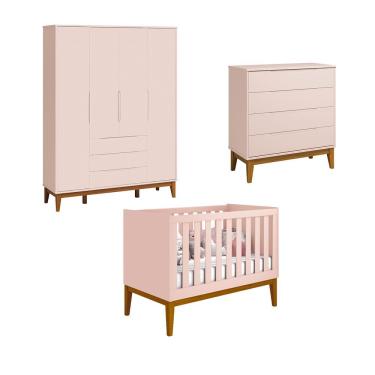 Imagem de Jogo De Quarto Classic Elfe Gaveteira Rosa Fosco - Moveisaqui