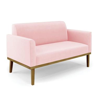 Imagem de Poltrona Namoradeira Decorativa Pés Fixo Em Madeira Castanho Suede Rosa Bebê