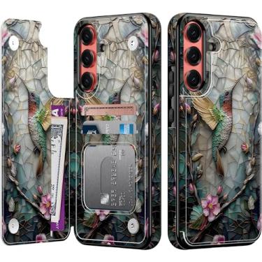 Imagem de Goodon Capa carteira para Samsung Galaxy S25 Plus com porta-cartão, bloqueio RFID, capa floral vintage estética, capa protetora retrô moderna exclusiva para mulheres e meninas - floral beija-flor