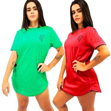 Imagem de Kit 2 Camisetas Longline Blusa Feminina Slim Sobre Legging Estampada Academia Fitness-Feminino