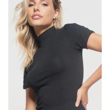 Imagem de Blusa Salvatore Fashion Gola Alta Manga Curta Malha Feminina-Feminino