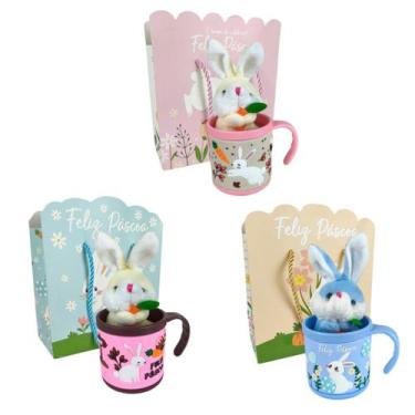 Imagem de Kit Páscoa 3 Canecas 200 ml + 3 Coelhos Pelúcia + 3 Sacolas - LW Gifts