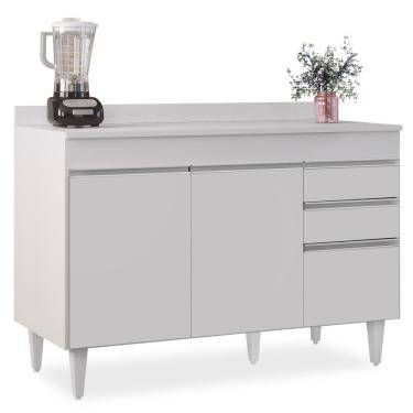 Imagem de Balcão Gabinete Para Pia Com Tampo 120cm Michigan Branco - Lumil