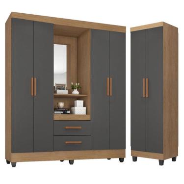 Imagem de Guarda Roupa Casal Capela com Armário Multiuso Lite Nature Cinza - Móveis Leão 