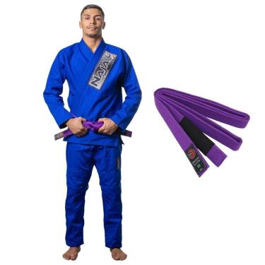 Imagem de KIMONO JIU JITSU ADULTO TRANÇADO REFORÇADO BRAVE AZUL NAJA COM FAIXA-Unissex