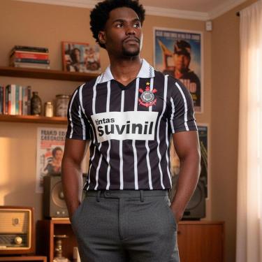 Imagem de Camisa Corinthians 1995 Retrô Suvinil Listrada Masculina-Masculino
