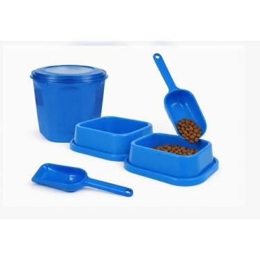 Imagem de Kit Alimentação Pet Completo  Pote Porta Ração + 2 Comedouros + Pá Dos