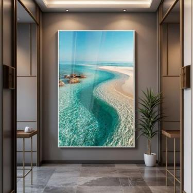 Imagem de Quadro com Moldura e Acrilico Cristal Vidro Praia Deserta para Sala, Q