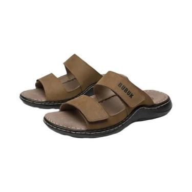 Imagem de Chinelos Casuais Masculinos Em Couro Antiderrapantes Sandálias De Prai