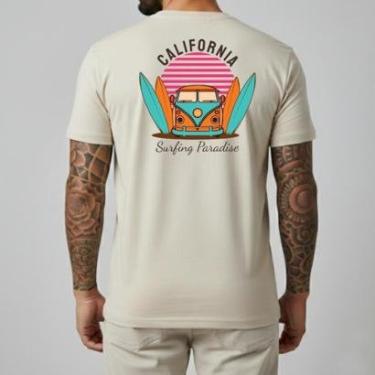 Imagem de Camiseta Masculina Surf California Kombi Algodão Slim Fit Camisa Verão Tropical Manga Curta Casual-Masculino
