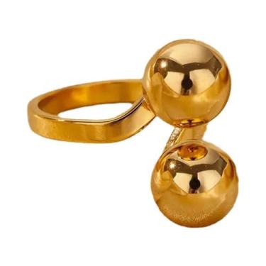 Imagem de Anel Ajustável De Aço Inoxidável Com Bola De Pérola Dourada Para Mulhe