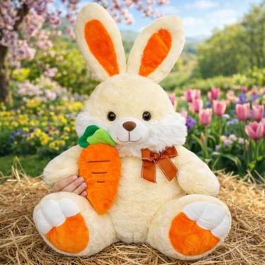 Imagem de Coelho de Pelúcia Gigante 65cm com Cenoura Super Fofo Bunny Cor:Creme 