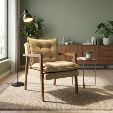 Imagem de Poltrona em Madeira Maciça Confortável Sala de Estar para Sala com Des