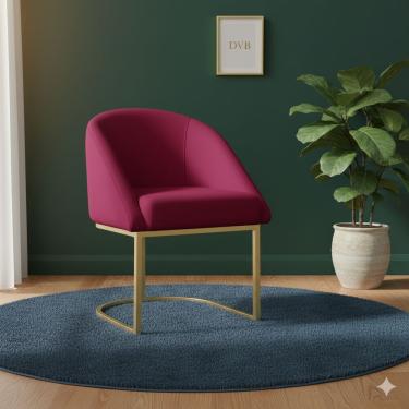 Imagem de Poltrona Lua Decorativa para Quarto em Veludo com Encosto Curvo Aconchegante Vinho