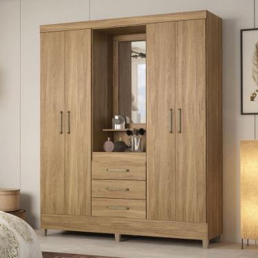 Imagem de Guarda Roupa Solteiro com Espelho 4 Portas 3 Gavetas Capelinha e Pes Persia Demobile