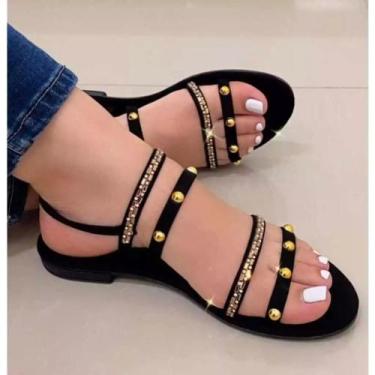 Imagem de Sandalia Feminina Rasteirinha Rasteira - Leni Almeida, Preto, 38