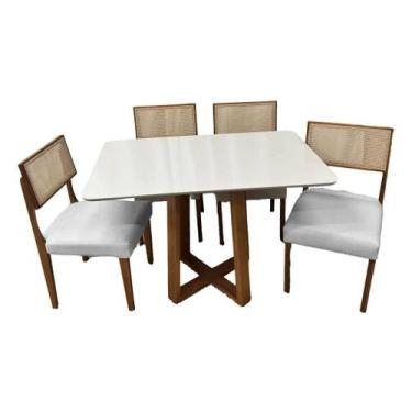Imagem de Mesa de Jantar Bali 120x80cm com Vidro e 4 Cadeiras Grecia em Linho Ma