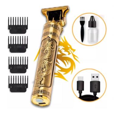Imagem de Máquina de Cortar Cabelo e Barba Maquininha Profissional Dragão Uso Avançado Lâmina Aço Carbono Recarregável Bivolt