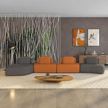 Imagem de Sofá 4 Lugares Orgânico com Chaise e 3 Módulos Berlim Bouclê Grafite/C