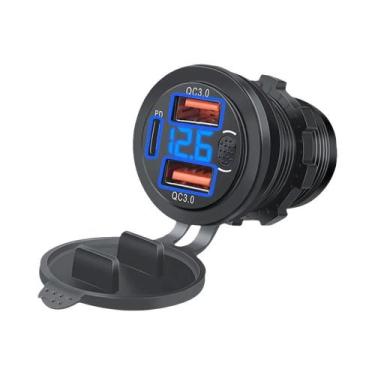 Imagem de Carregador USB Duplo QC3.0 Para Carro 12V 24V Com Voltímetro Digital E