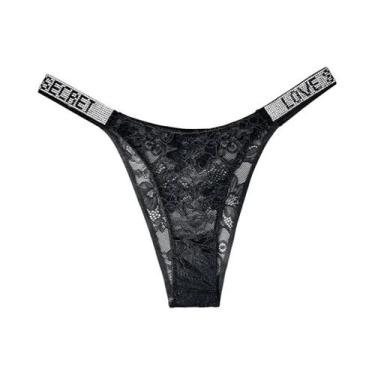 Imagem de Calcinha Transparente Sem Costura Com Letras Em Renda E Strass, Sexy, 