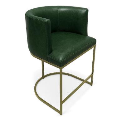 Imagem de Banqueta Alta Paola D03 Metal Madeira Assento Estofado Verde Dourado D