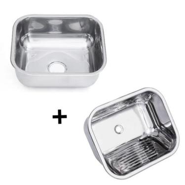 Imagem de Kit Cuba Inox N3 40x34 + Tanque 40x40 Lavanderia Aço 304 - Tecnocuba