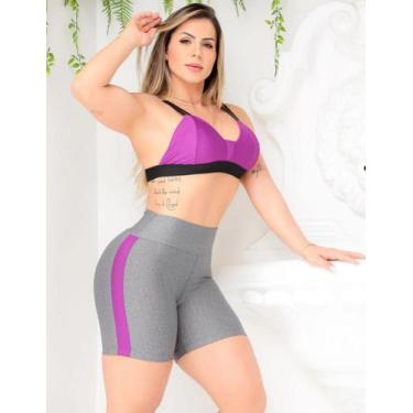Imagem de Short feminino estampado com recortes em tela para academia - Fit Moda