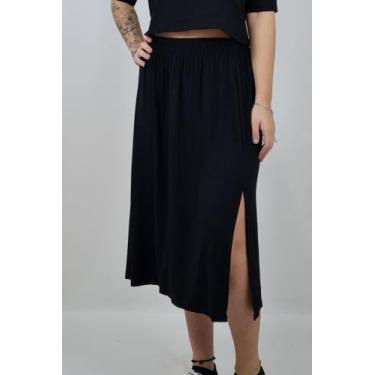 Imagem de Saia Rafaela Pretty Girl Preta 97% Viscose e 3% Elastano Com Fenda Na 