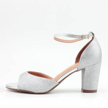 Imagem de Sandália Feminina Vizzano Salto Grosso Peep Toe Glitter Confort, 36, P