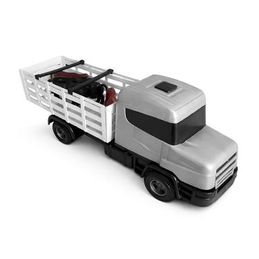 Imagem de Brinquedo Caminhão de Transporte Boiadeiro Infantil com 4 Bois na Caçamba Cinza Draik