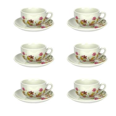 Imagem de Conjunto de Xícaras e Pires Le Jardin 6 Peças de Chá 160ml em Porcelana para Mesa Posta Hauskraft