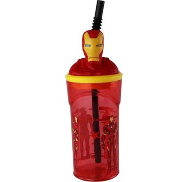 Imagem de Copo Infantil 3D Homem de Ferro Vingadores Com Tampa e Canudo 360mL - 