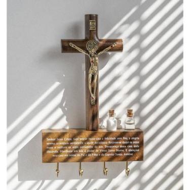 Imagem de Porta Chaves Oração do Lar com Crucifixo 17cm - RPERES ARTIGOS RELIGIO