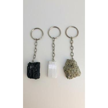 Imagem de Kit 3 Chaveiros Pedra Natural: Turmalina, Selenita, Pirita - Congratul