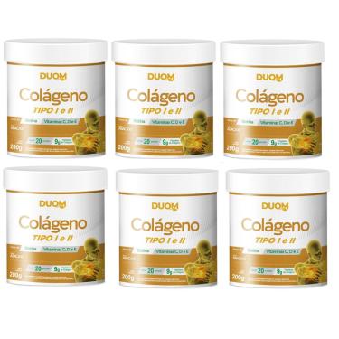 Imagem de Kit com 6 Colágenos Tipo 1 e 2 com Vitaminas 200g Sabor Abacaxi Duom Original 