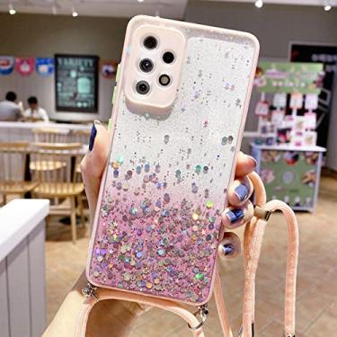 Imagem de Correia de corda com corrente de corda de silicone macio colar talabarte caso de telefone para Samsung Galaxy A12 A22 A32 A42 A52 A72 A82 4G 5G Shell de proteção, rosa, para A72 4G ou A72 5G