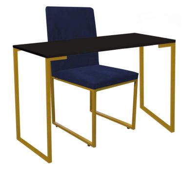 Imagem de Kit Cadeira E Mesa Escrivaninha Azul Marinho