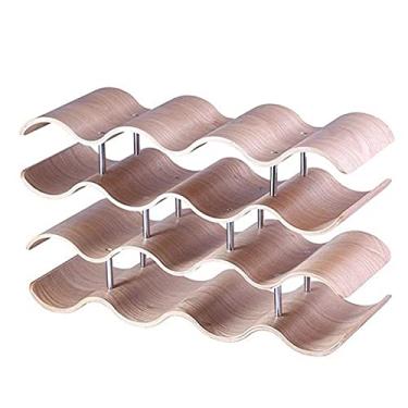 Imagem de Suporte para garrafa de vinho, barra de madeira, suporte de vinho ondulado, suporte de montagem destacável, suporte de madeira maciça para garrafas de vinho empilhável